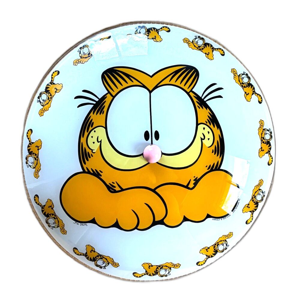 VTG 78 Garfield Ceiling Light Shade Cover Jim Davis Retro Decor Pink Nose Finial